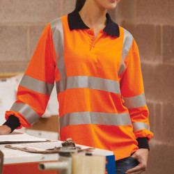 polo manches longues orange fluo porte