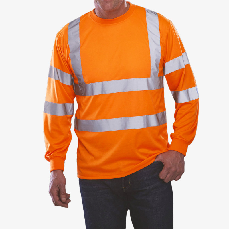 T-shirt Manches Longues Haute Visibilité LMA Lebeurre - Fluorescence Orange & Bandes Réfléchissantes