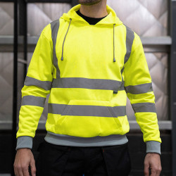 sweat capuche jaune fluo porté